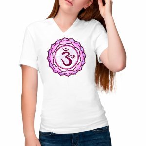 T-shirt chakra coronal femme col v en coton biologique