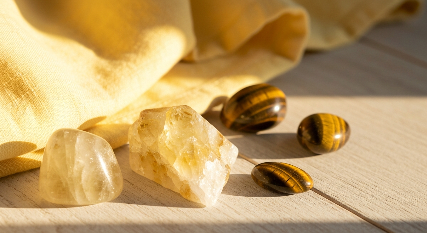 Pierres du plexus solaire (Manipura) : choisir et utiliser citrine, œil‑de‑tigre et autres