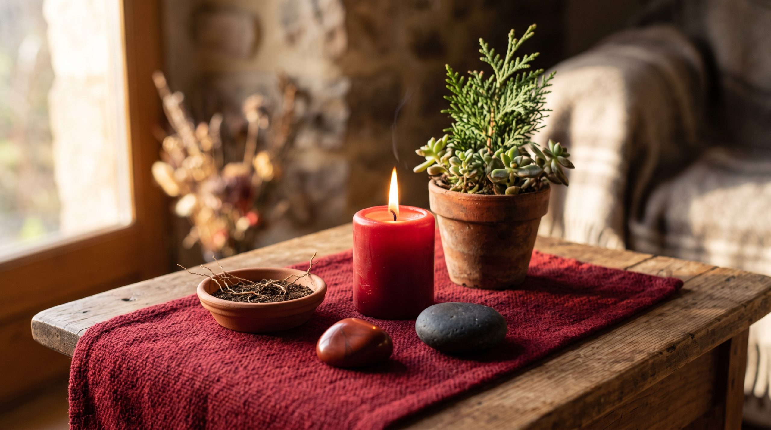 Un autel d'ancrage pour le chakra racine (Muladhara) — guide pratique